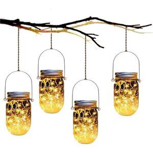 Solar Fairy Jar Lights,4 Pack 30 Led Mason Jar Decor Firefly Lights, for Outdoor